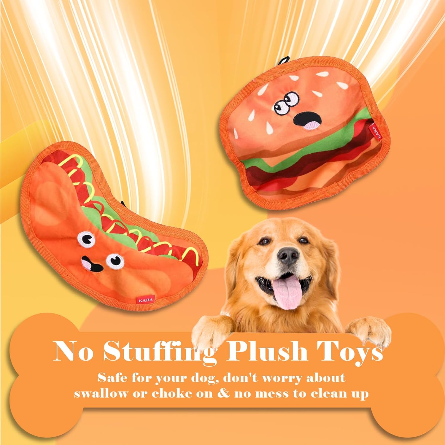 Squeaky Crinkle Food Dog Toy, No Stuffing