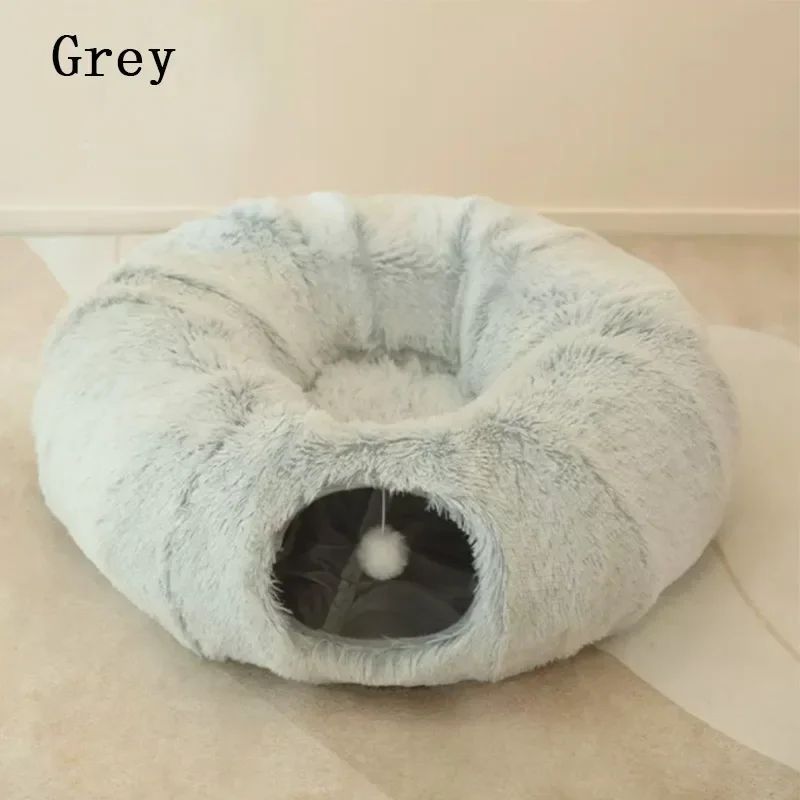 Large Round Plush Pet Bed, Gray