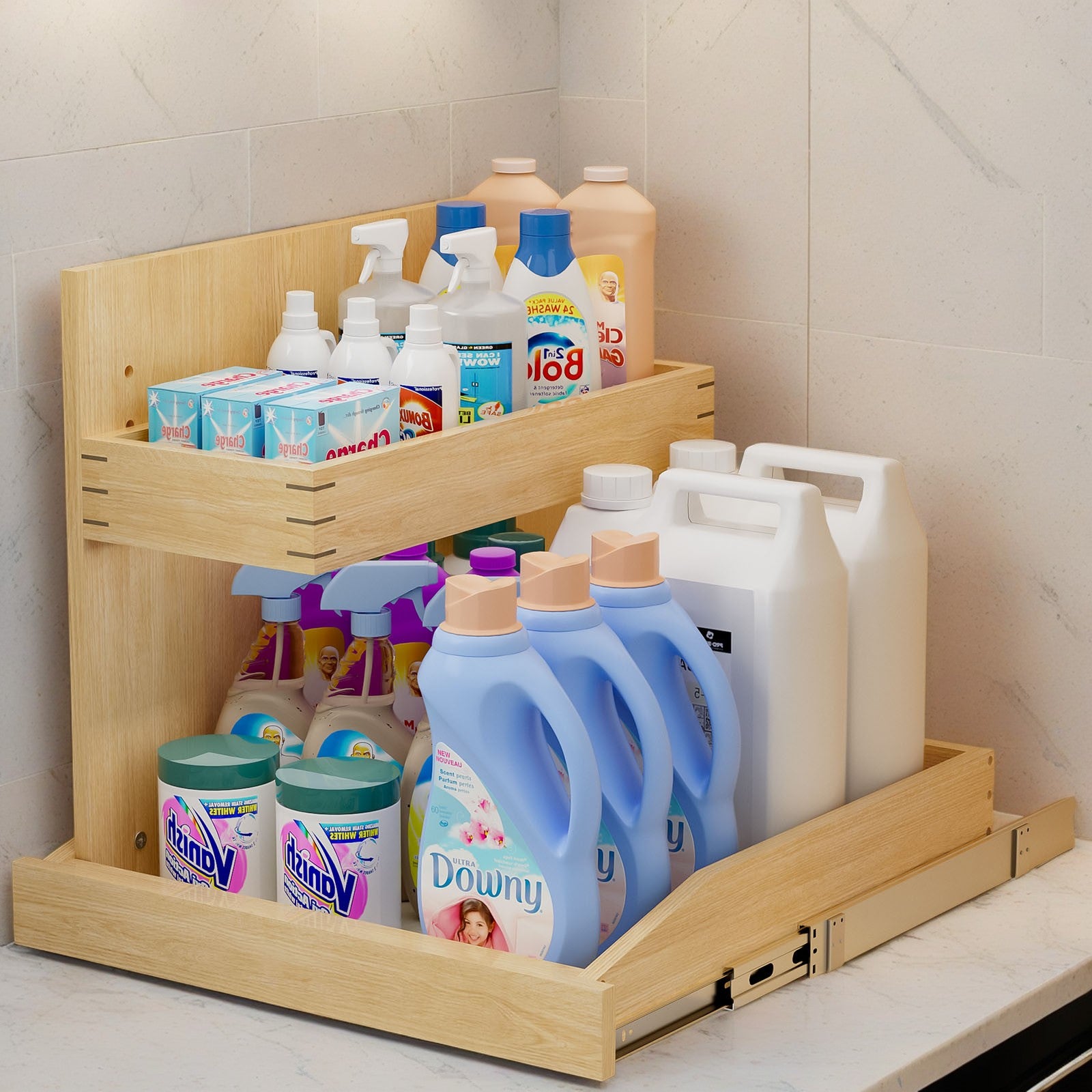 2-Tier Wooden Pull-Out Under-Sink Organizer