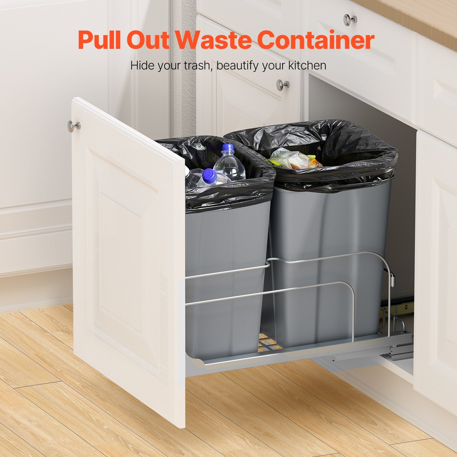 Double Pull-Out Kitchen Trash Can, 2 × 27 qt