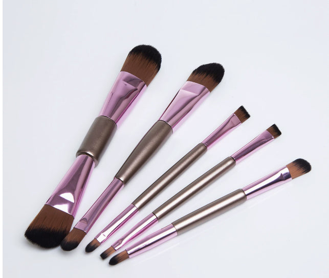 5-Piece Double-Ended Makeup Brushes, Rose Gold